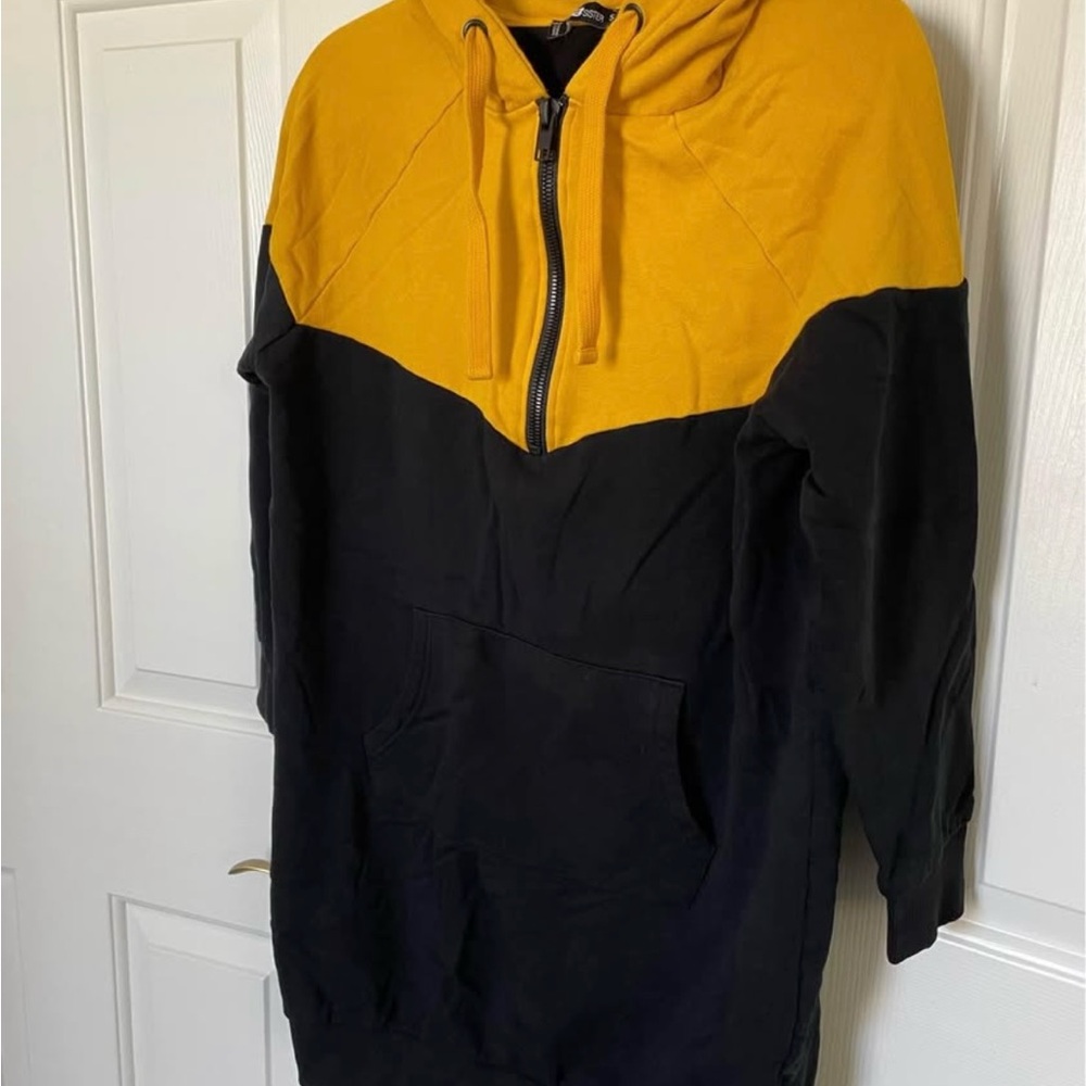 Colorblock Hoodie Dress - Yellow and Black size S Oversized